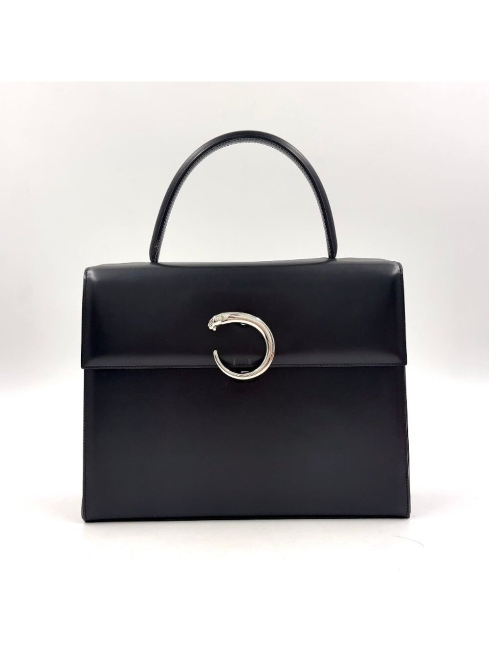 Cartier Panthere Leather Black Handbag Silver